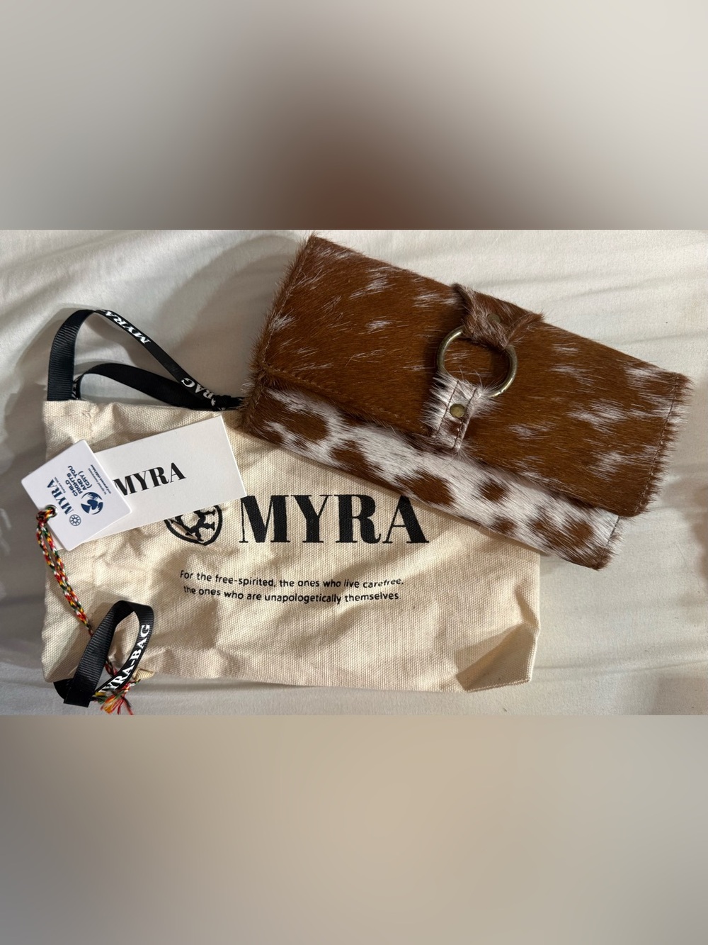 Myra Cowhide Wallet Clutch Brown White Hair-On Leather RFID NWT